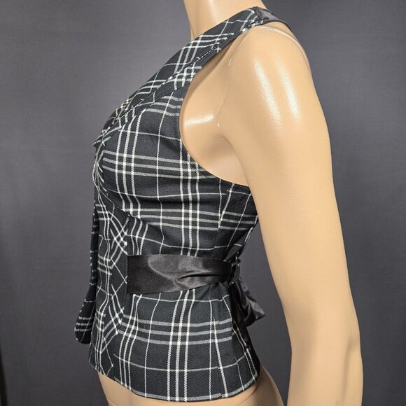 Y2K Guess Vest Waistcoat Black White Plaid Size M Fitted Office Siren Corpcore - Picture 4 of 7